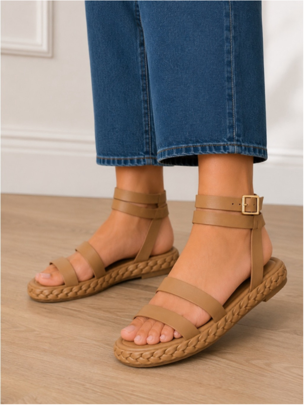 Anthropologie Kaanas Terrazas Braided-Edge Ankle-Strap Sandals Sz 7 NEW